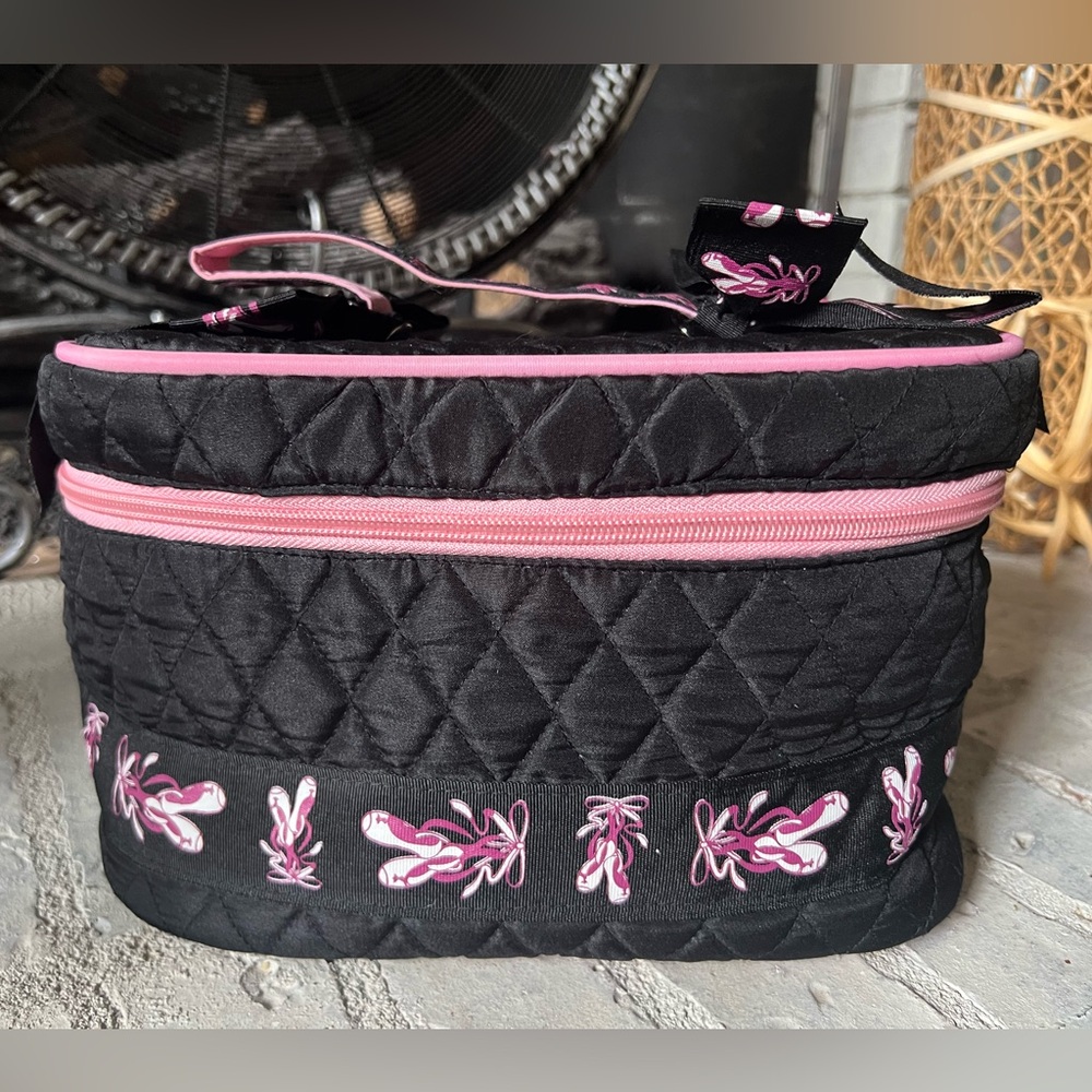 Quilted Black and Pink Ballet Slipper Travel Cosmetic Train Case